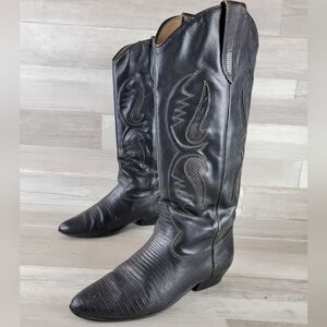 Vintage Solid Black Leather Western Reptile Boots Women's Size 7
